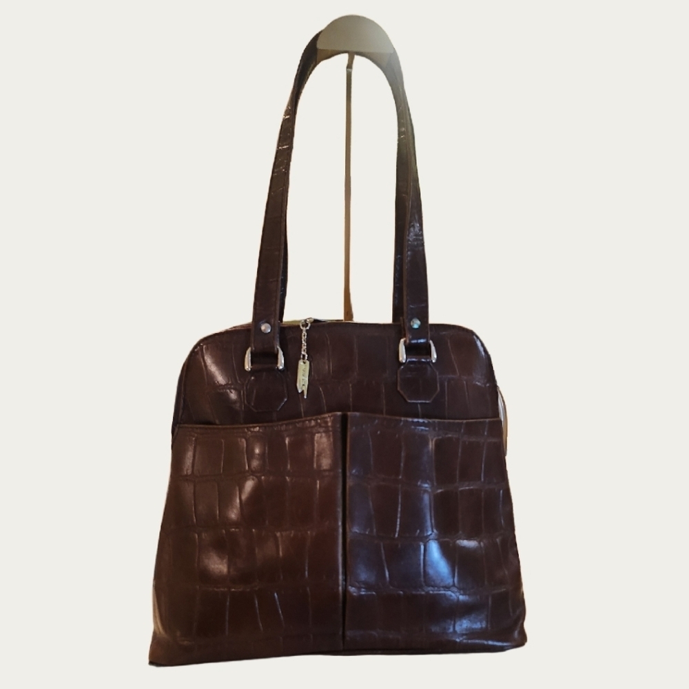 Vintage Sorpresa!Croc Embossed Mahogany Leather Shoulder Bag
